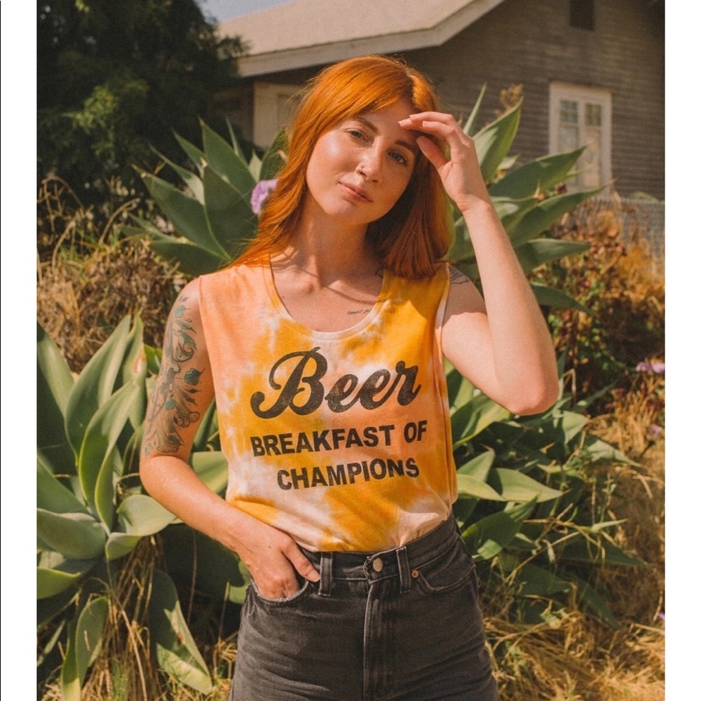 Beer Breakfast of Champions Tie Die Tank Coral